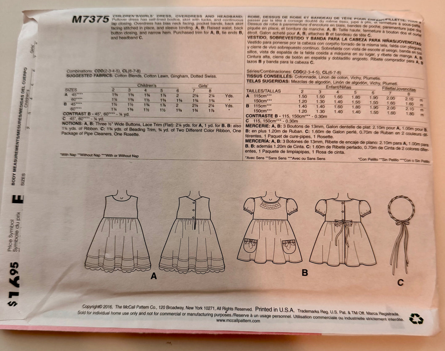 Girls Casual Dresses McCall Pattern 7375