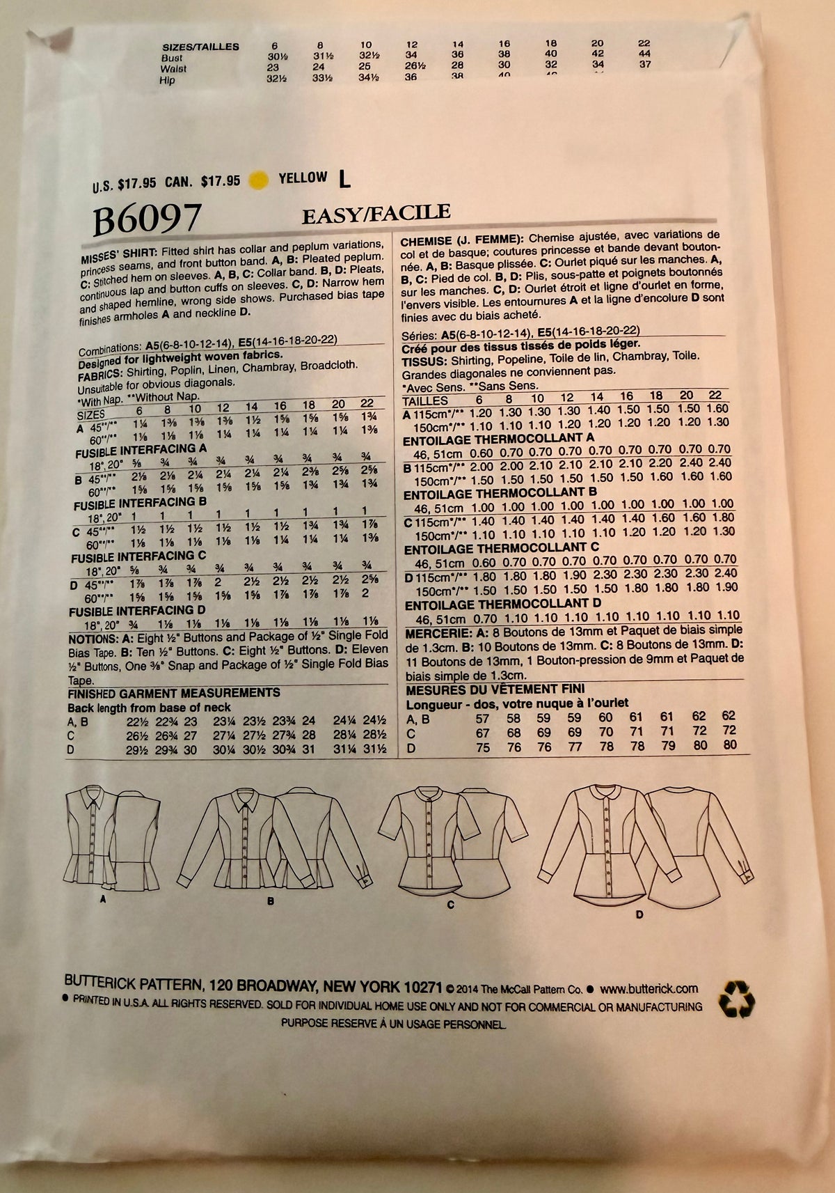 Butterick Pattern 6097 Shirts