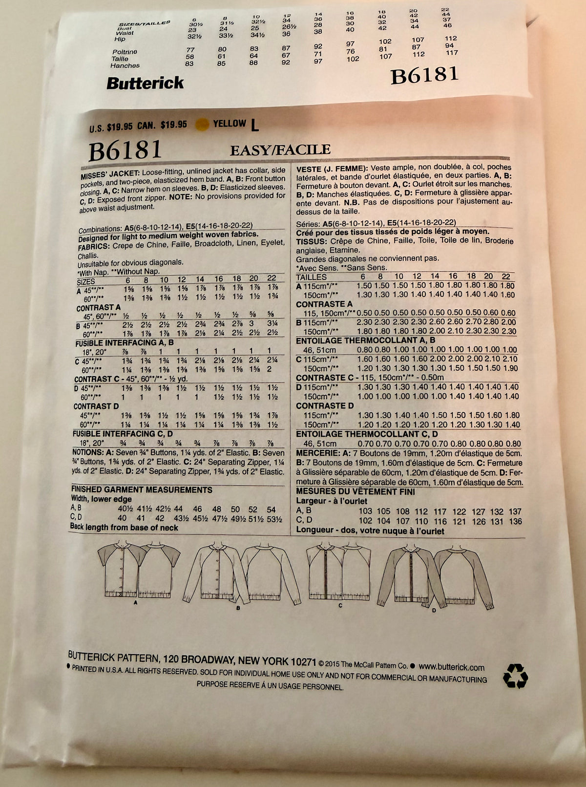 Butterick 6181 Bomber Jacket