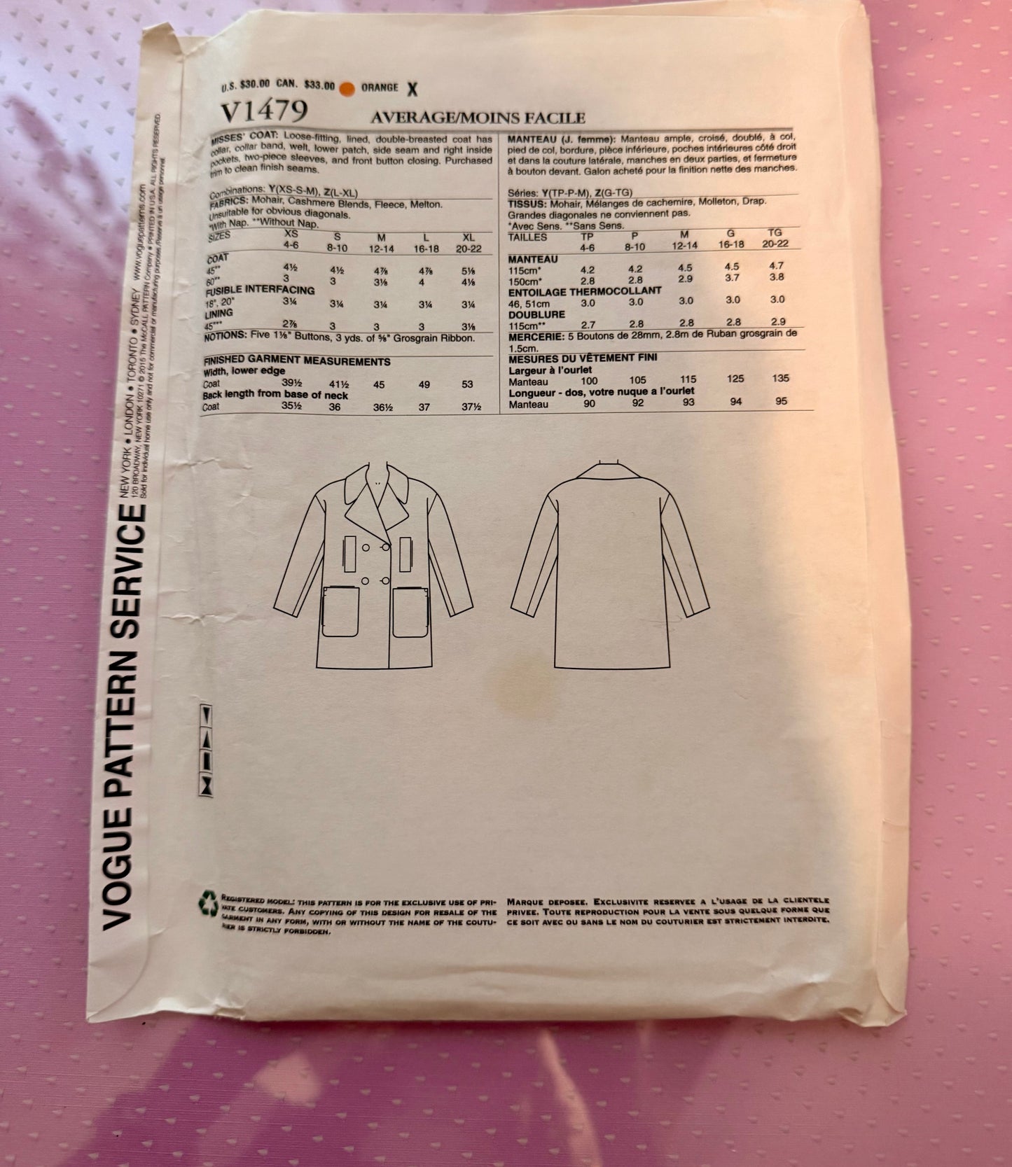 Vogue Pattern V1479 Isaac Mizrahi New York