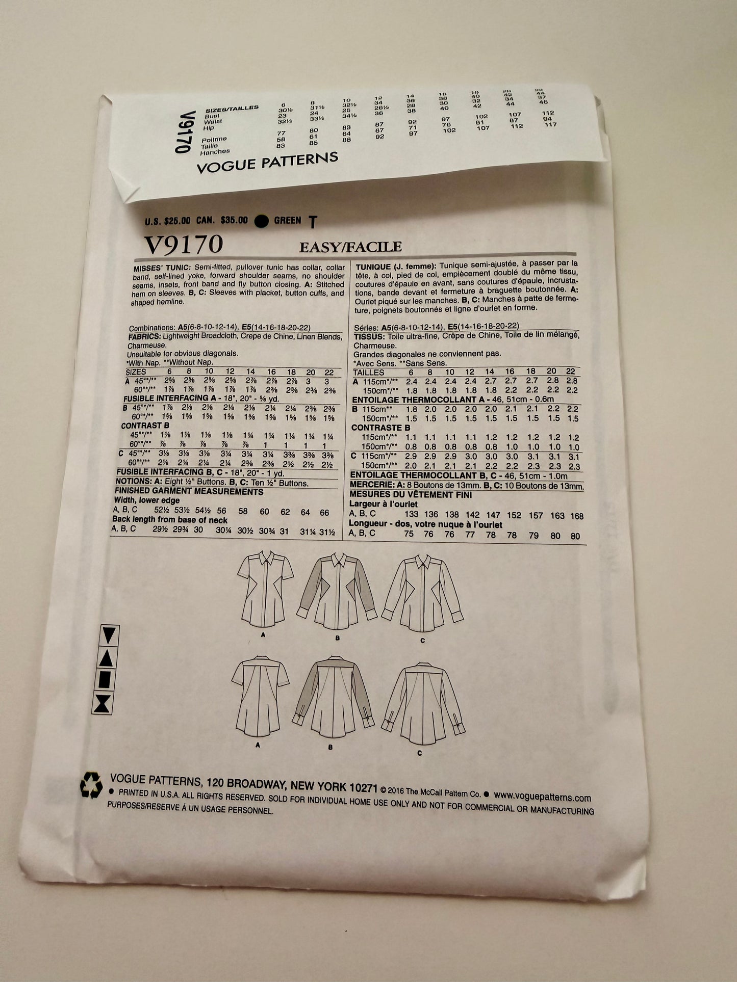 Vogue Pattern 9170 Shirt Designs
