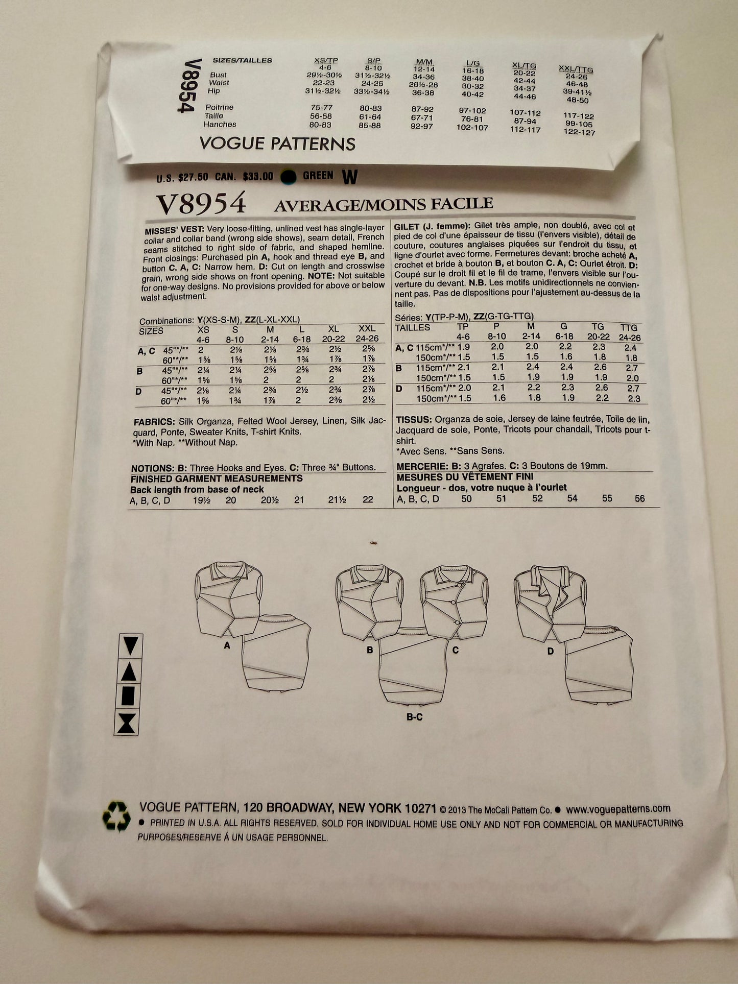 Vogue Pattern 8954 Marcy Tilton Jacket/Vest