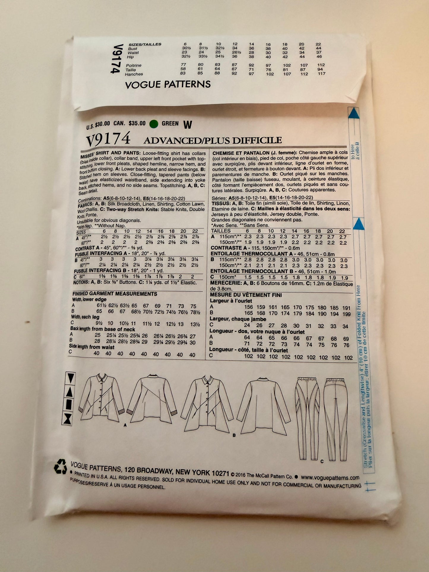 Vogue Pattern 9174 Marcy Tilton Shirt & Pants