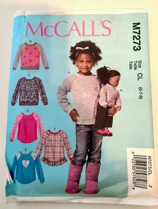 McCall's Pattern 7273 Children's Tops/ Matching Doll Tops 🎀