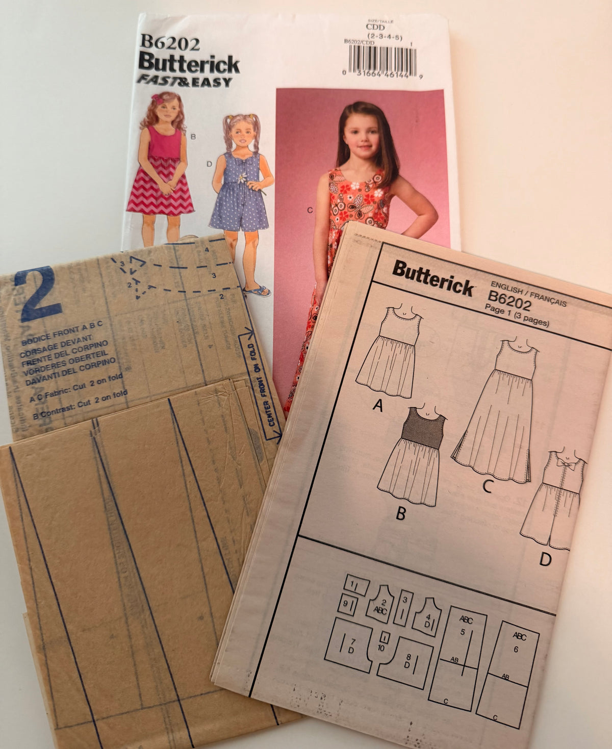 Butterick Pattern 6202 Fast & Easy Girls Romper & Dresses