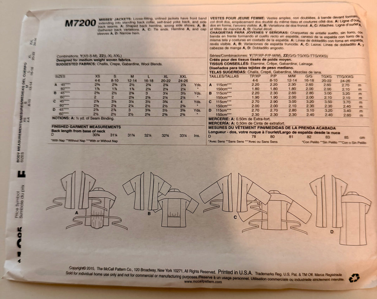 McCall's Pattern 7200 Jacket