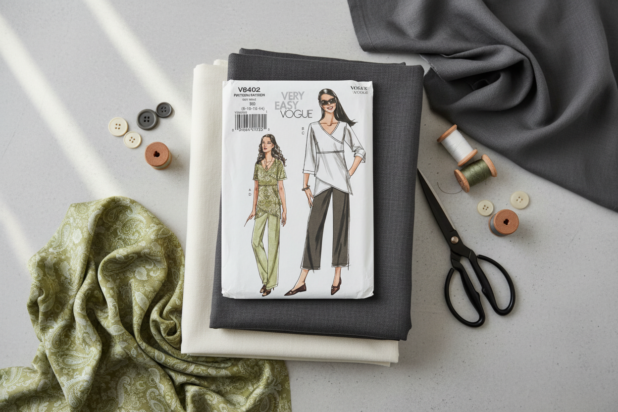 Vogue Pattern 8402 Very Easy Vogue Tunic & Pants Flat Lay