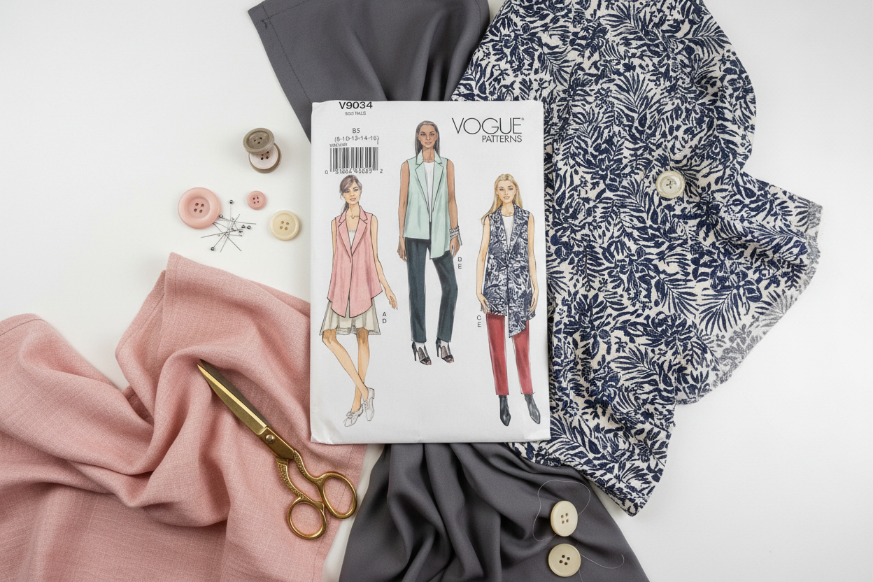 Vogue Pattern 9034 Vest - Skirt & Pants Flat Lay